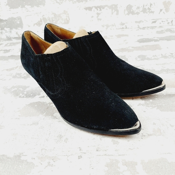 Joie Baler Black suede Leather Western Ankle Boots C1036 - Picture 4 of 14